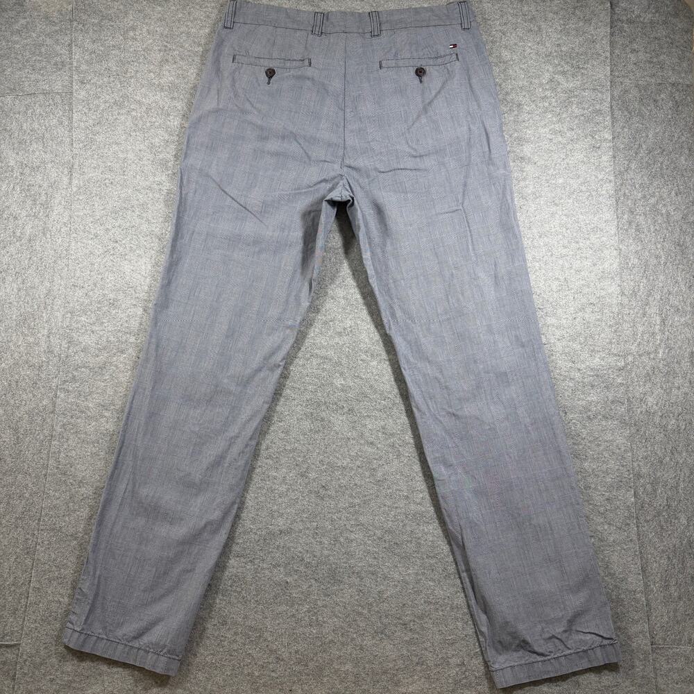 Tommy Hilfiger Plaid Pants Mens 34x32 Blue Straight Leg Slub Cotton Preppy